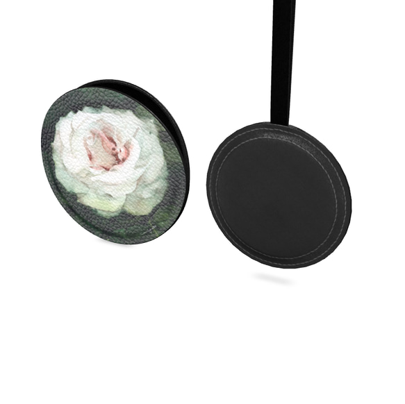 【受注生産】白い薔薇のレザーコンパクトミラー 12枚目の画像