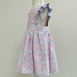 【受注制作サイズ80〜130】うさぎ柄　子供服　26㎝ドール　お揃い　エプロンワンピース　水色　ピンク 9枚目の画像