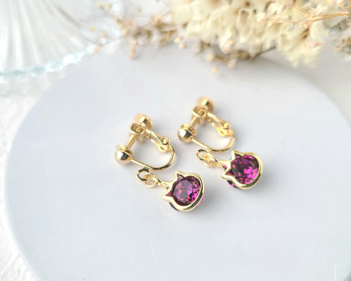 No.1338-D　夜空と猫☆ピアス・イヤリング(ピンク) No.1338-D 夜空と猫☆ピアス・イヤリング(ピンク)