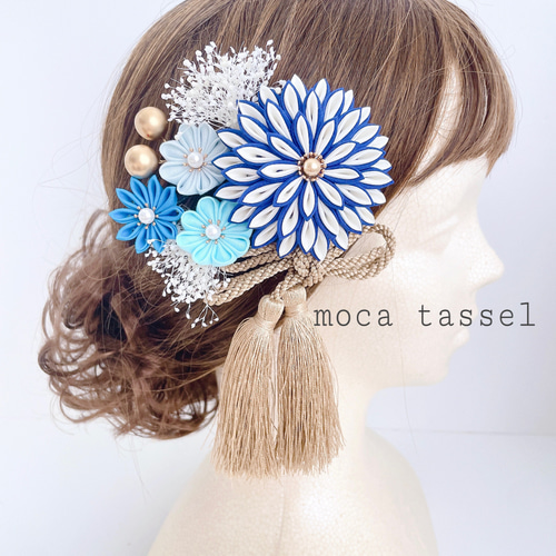 つまみ細工 髪飾り ＊青ダリア＊ 七五三 成人式 結婚式 和装 卒業式