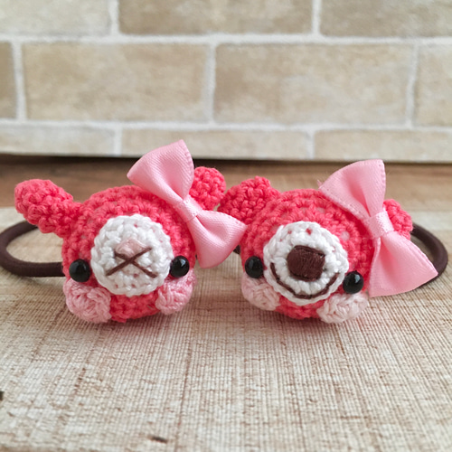 ヘアゴムベビーヘアクリップナチュラルくま＆うさぎ1〜2