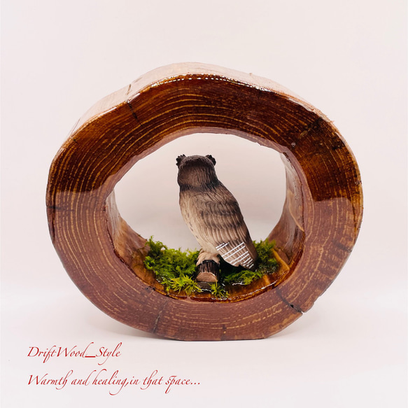 一つ限りの流木アート 森の中のシマフクロウ ジオラマ 流木 フィギュア 置物 鳥 インテリア レジン N1 6枚目の画像