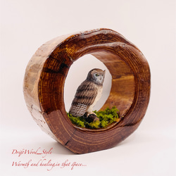 一つ限りの流木アート 森の中のシマフクロウ ジオラマ 流木 フィギュア 置物 鳥 インテリア レジン N1 4枚目の画像