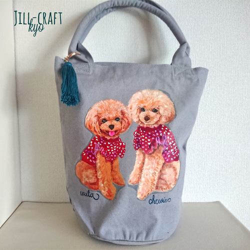 受注制☆ハンドペイント愛犬うちの子オーダーバケツ型トートバッグ 