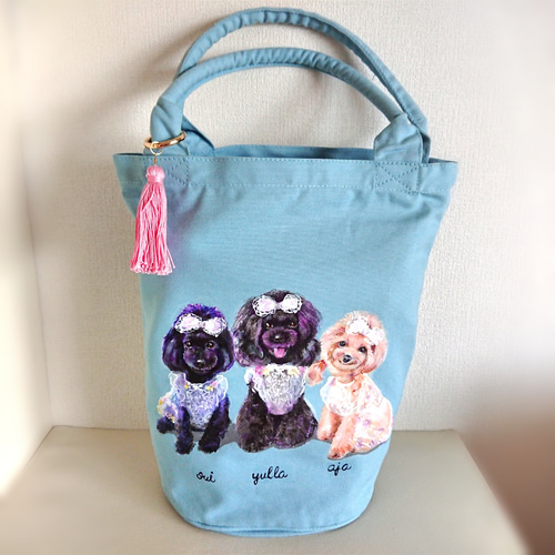 受注制☆ハンドペイント愛犬うちの子オーダーバケツ型トートバッグ 