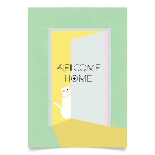 グラフィック・アートポスター WELCOME HOME CAT / 猫 白ネコ 家 