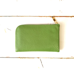スリムで軽いミニ財布(アップルグリーン) カード入れは10か所！高級イタリアンレザー【かわつむ】L字ファスナー財布 皮 4枚目の画像