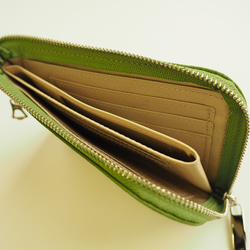 スリムで軽いミニ財布(アップルグリーン) カード入れは10か所！高級イタリアンレザー【かわつむ】L字ファスナー財布 皮 9枚目の画像