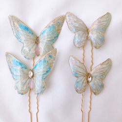 バタフライコーム　水色　ヘアアクセサリー　フラワー　結婚式　ブライダル　蝶々　ちょうちょ　前撮り　ヘアピン　和装　成人式 13枚目の画像