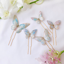 バタフライコーム　水色　ヘアアクセサリー　フラワー　結婚式　ブライダル　蝶々　ちょうちょ　前撮り　ヘアピン　和装　成人式 2枚目の画像