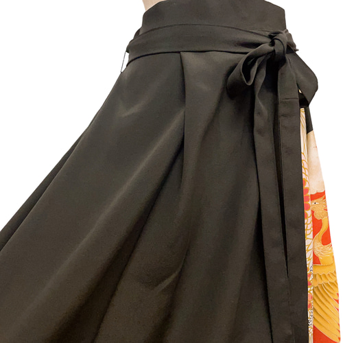 卓矢エンジェル 黒留袖 着物 ロングスカート 羽織り アレンジ可能 ۞ 885 着物リメイク 黒留袖 大判 桐柄 ショート丈羽織 ロング