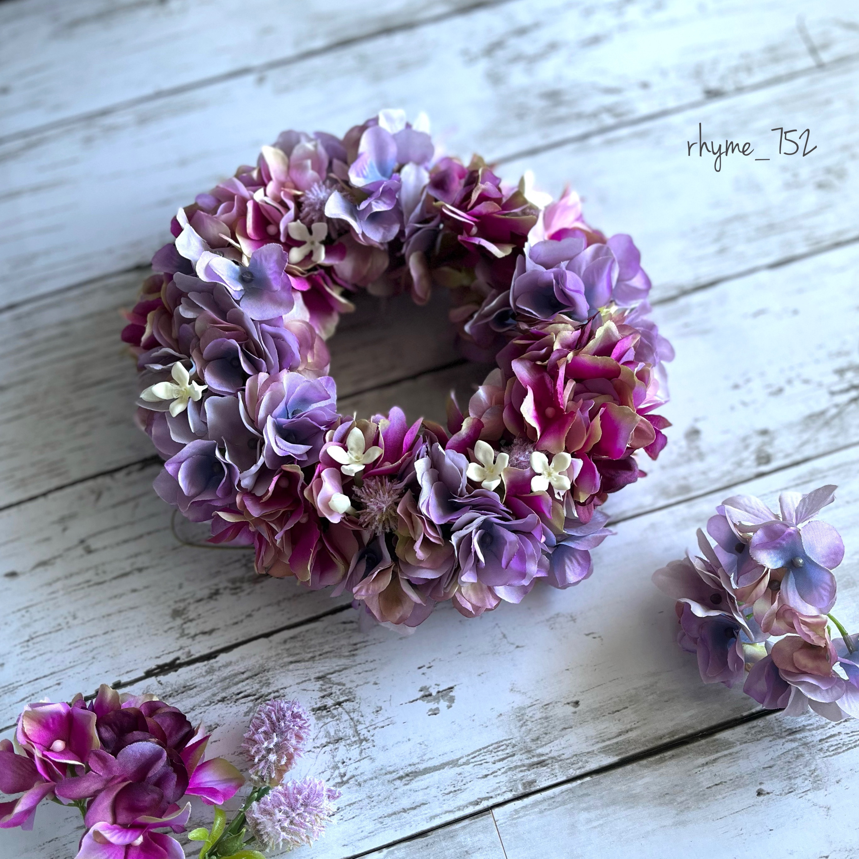 ラベンダー色の小さめ紫陽花リース(20cm アーティフィシャル) リース