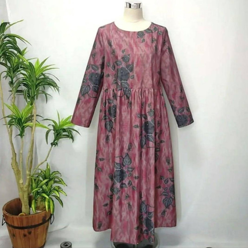 アンティーク大島紬 着物リメイク ワンピース 薔薇花柄 2WAY