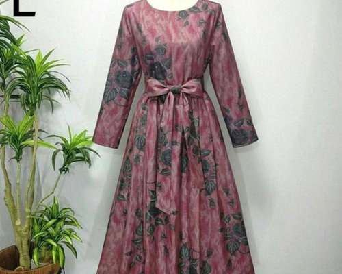 アンティーク大島紬 着物リメイク ワンピース 薔薇花柄 2WAY