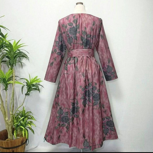 着物リメイク　大島紬　フリルカラーワンピース 着物リメイク 花柄ワンピース 大島紬 2WAY Aライン プリンセス