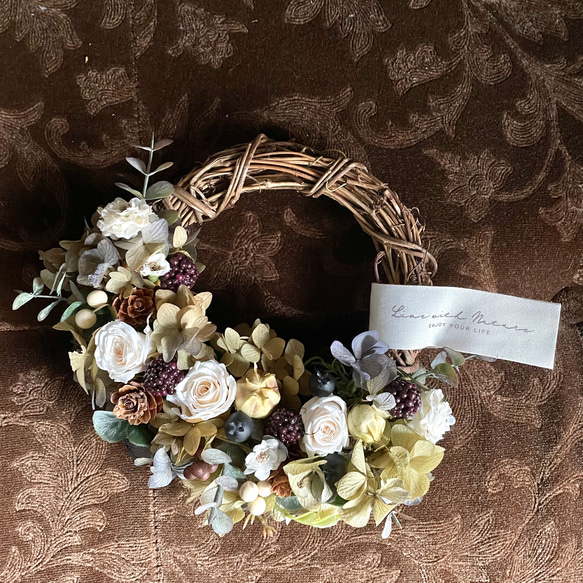 送料無料》秋色紫陽花リース アンティークカラー大人シックなリース