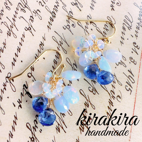 14kgfカラーオパール・カイヤナイトピアス/イヤリング