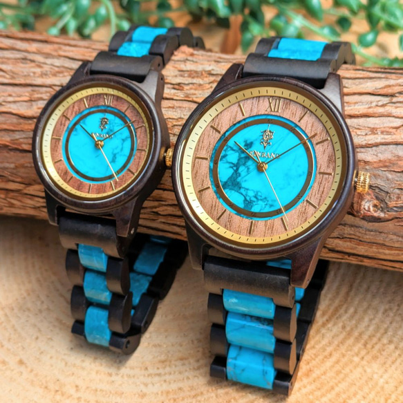 【木製腕時計】EINBAND Anmut 天然石 ターコイズ × サンダルウッド【32mm】 9枚目の画像