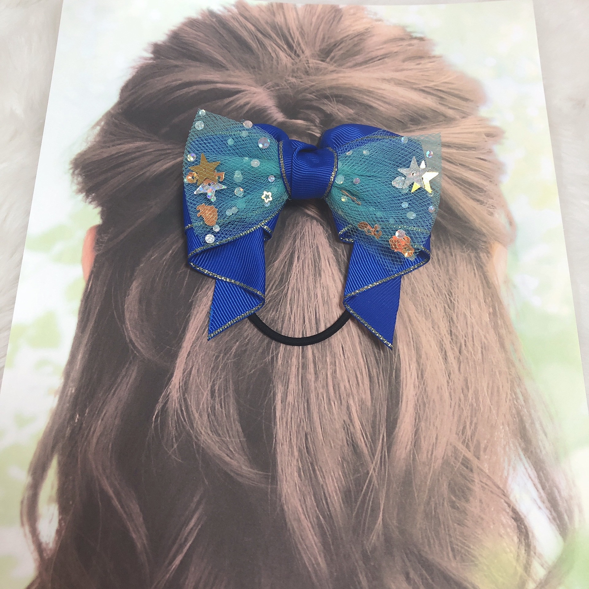 リボン ヘアゴム♡カノンリボン～long～♡ブルー♡ハンドメイド リボン