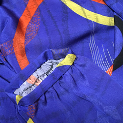 ハンドメイド一点もの　正絹着物リメイク　コバルトブルーのコクーンワンピース☆リボン紐付き 9枚目の画像
