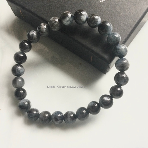 レア品質【超美品】完全別格【透明感】【ブラックモス】アクアマリン約13.5㍉ ブラックアクアマリン 7.5 mm ブレスレット Kitosh*Cloud9Days