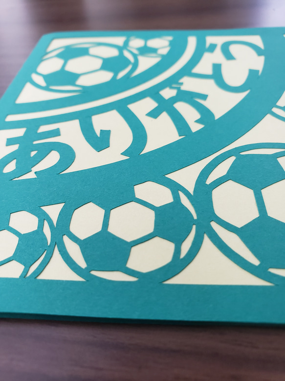 ありがとう サッカーボール 切り絵カード Ｌサイズ　1枚　［'24］ 2枚目の画像