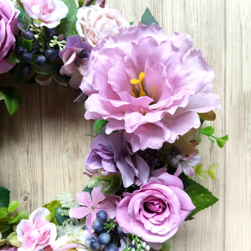 フラワーリース♪紫色系薔薇、トルコキキョウ　造花ハンドメイド