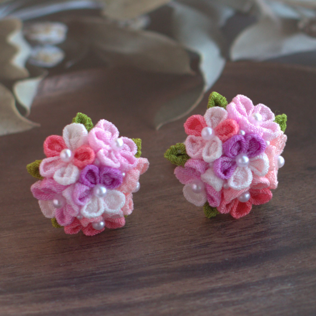 じゃらじゃら ヘアゴム ピンクフラワー＆ワンちゃん♡