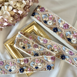 30cm  インド刺繍リボン  チュール  モロッコ風花柄 6枚目の画像