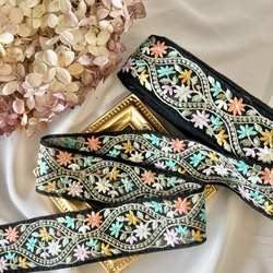 30cm  インド刺繍リボン  チュール  モロッコ風花柄 8枚目の画像