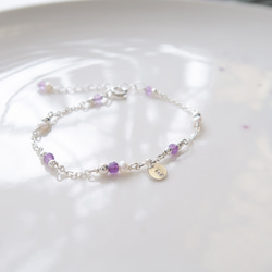 925純銀 點點星光 紫水晶 珍珠 客製化刻字 手鍊 免費送禮包裝 第5張的照片
