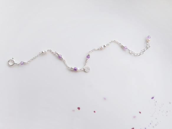 925純銀 點點星光 紫水晶 珍珠 客製化刻字 手鍊 免費送禮包裝 第4張的照片
