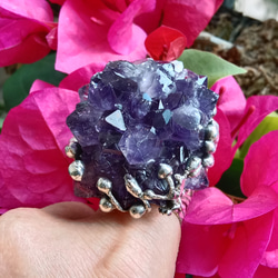 紫水晶原礦手工銀戒 純銀戒指~ 「紫晶花」~ Amethyst Cluster Silver Ring 第1張的照片