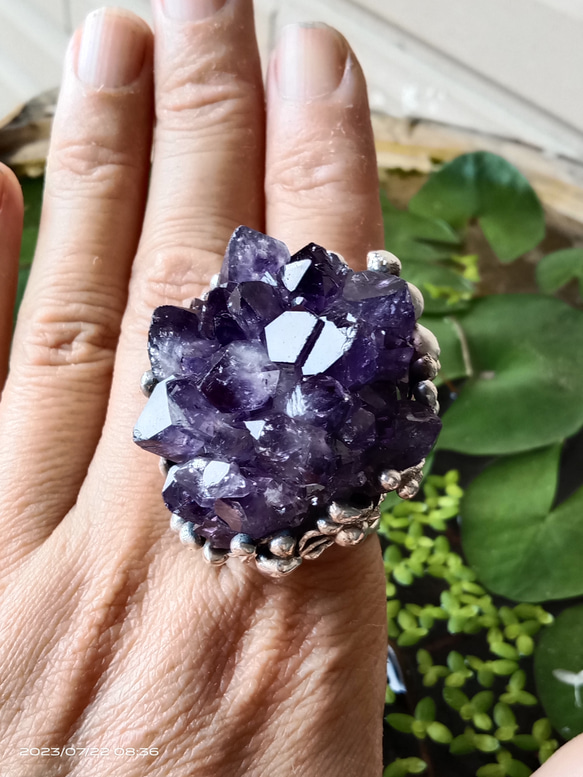 紫水晶原礦手工銀戒 純銀戒指~ 「紫晶花」~ Amethyst Cluster Silver Ring 第17張的照片