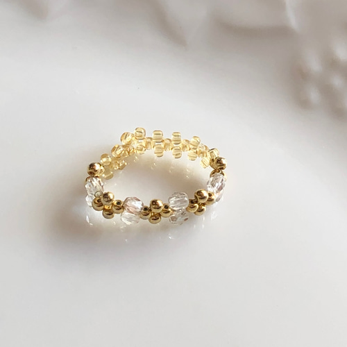 チェコビーズ ゴールドパール フラワー リング 指輪 10号 指輪・リング