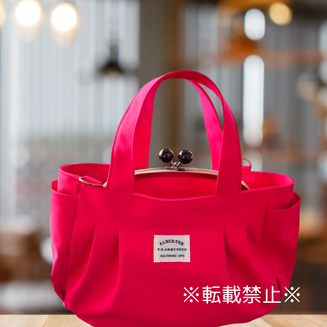 がま口インころんショルダートートバッグ 赤×黒玉※ショルダー付き