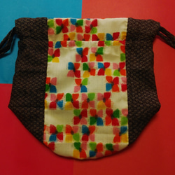 明治古布と昭和の彩り和布の巾着バッグ 9枚目の画像