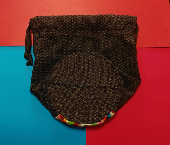 明治古布と昭和の彩り和布の巾着バッグ 8枚目の画像