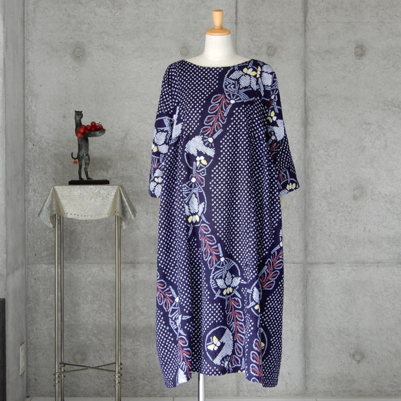 着物リメイク　有松絞りのチュニックワンピース   フリーサイズ  kimono　 2枚目の画像