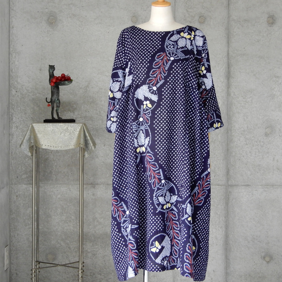 着物リメイク　有松絞りのチュニックワンピース   フリーサイズ  kimono　 4枚目の画像
