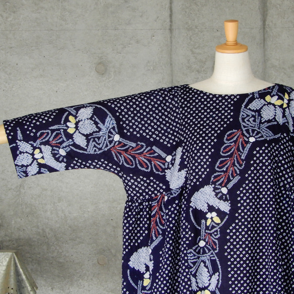着物リメイク　有松絞りのチュニックワンピース   フリーサイズ  kimono　 6枚目の画像