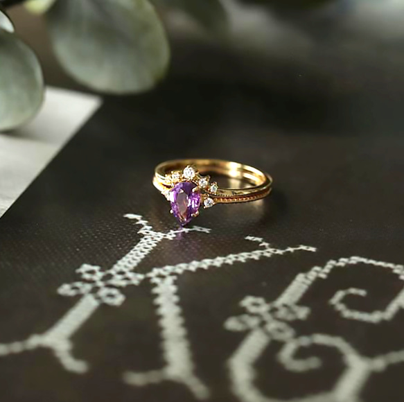 ビジューリング　クリスマス　誕生日　プレゼント　ギフト　贈り物　リング　指輪　アメジスト ヴィンテージ　アンティーク　紫 11枚目の画像