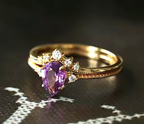 ビジューリング　クリスマス　誕生日　プレゼント　ギフト　贈り物　リング　指輪　アメジスト ヴィンテージ　アンティーク　紫 2枚目の画像