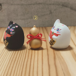 【小さい黒・白招き猫とひょうたん】 招き猫　縁起物・お正月 10枚目の画像