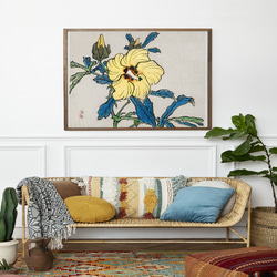 NO.486】ハイビスカスの日本画絵画アートポスター☆黄色夏和室