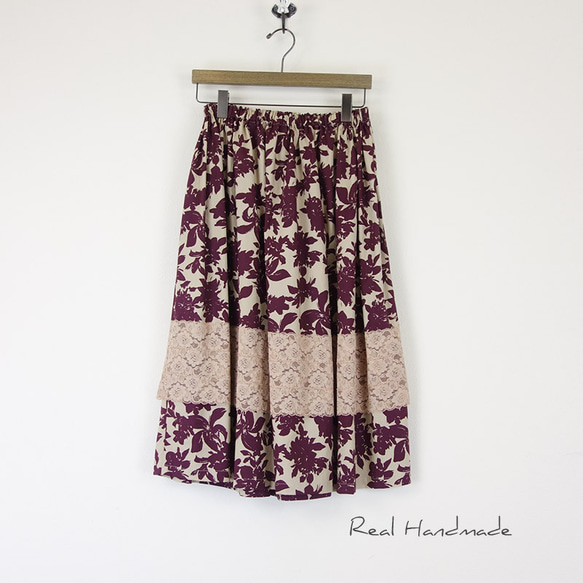 [予約販売] 大人ボタニカルフラワーラッセルレースギャザースカート 5枚目の画像