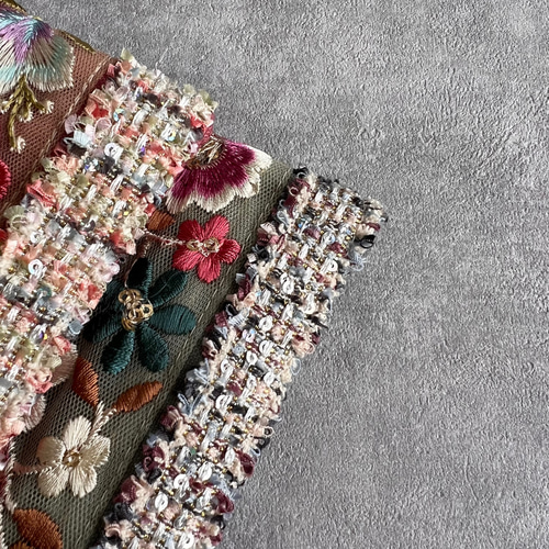 インド刺繍×キラキラツイード◇ボタニカルフラワー/人気シリーズ
