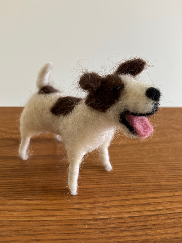 羊毛フェルト犬 ジャックラッセルテリア ハンドメイド犬置物 1枚目の画像