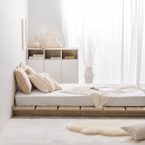 セミダブル】 幅140cm幅広すのこローベッド(ボンネルマットレス付き