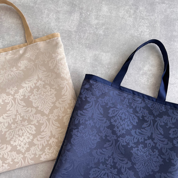 A4サイズ対応/ジャガード織り/ダマスク柄/撥水加工・軽量/トートバッグ・保護者バッグ 5枚目の画像